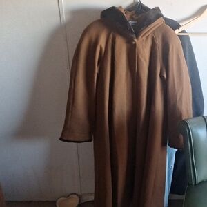 Brown Trench Coat with Fur Collar